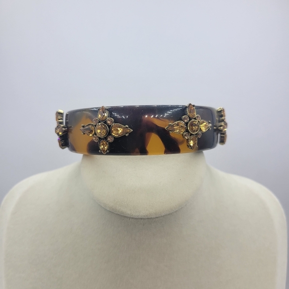 Brown Tortoise Shell Style Bangle Bracelet • Lucite/Rhinestone • Banana Republic - Picture 2 of 5